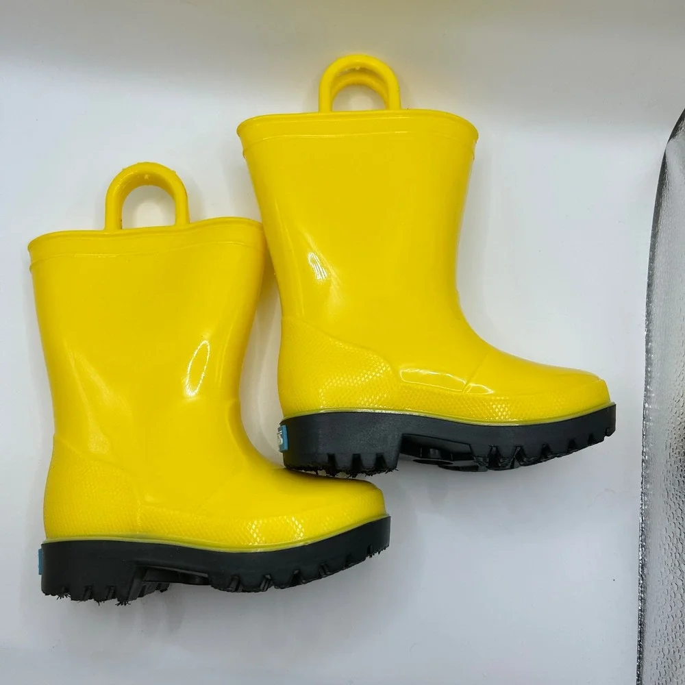 Zoogs Kids Yellow Rubber Rain Boots Waterproof Pull On Handles Toddler Size 5